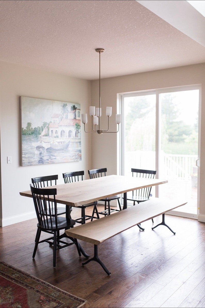 White Oak Live Edge Dining Table Steel Wishbone Legs Etsy