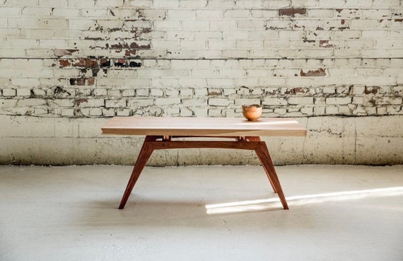 Midcentury Modern Coffee Table Solid Wood and Copper Etsy