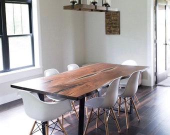 Live Edge Black Walnut Dining Table with Steel Wishbone Legs