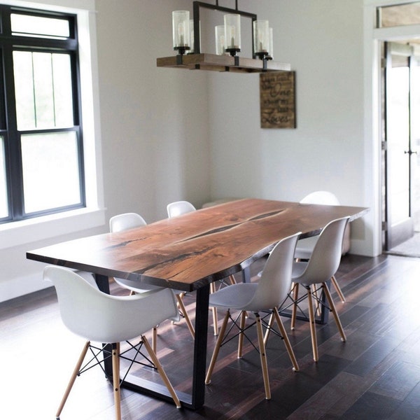 Live Edge Black Walnut Dining Table with Steel Wishbone Legs