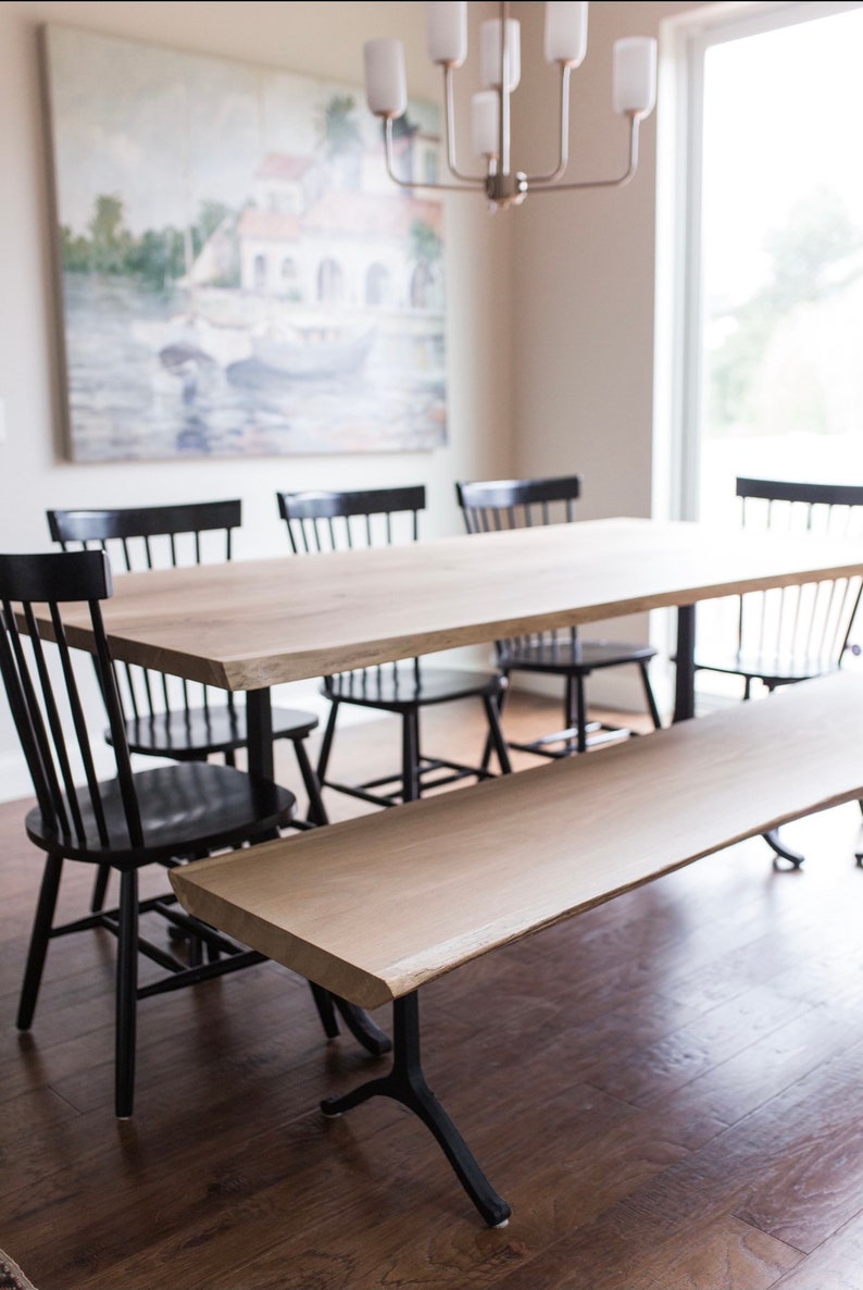 White Oak Live Edge Dining Table Steel Wishbone Legs Etsy