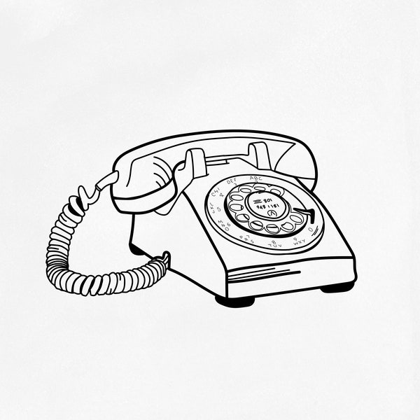 Rotary Phone Downloadable Digital Print |Wall Art |Cards |DIY Projects| Main colors Black White |Available in PNG