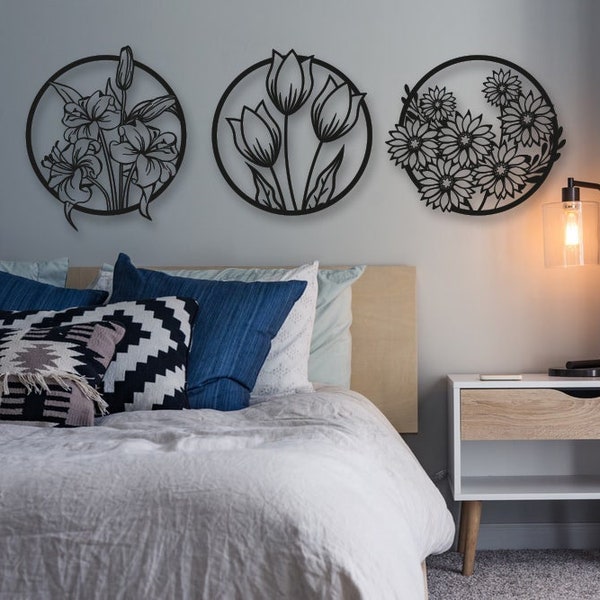 Bloemen gesneden svg dxf bestand muur sticker pdf silhouet sjabloon cnc snijden router digitale vector instant download