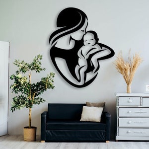Moeder en baby knippen svg dxf-bestand muursticker pdf silhouet sjabloon cnc-snijrouter digitale vector instant download