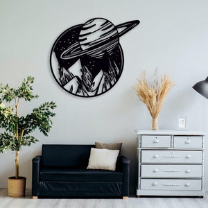 Space Satürn laser gesneden svg dxf bestand muur sticker pdf silhouet sjabloon cnc snijden router digitale vector instant download
