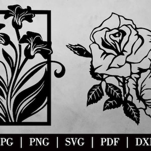 Flowers cut svg dxf file wall sticker pdf silhouette template cnc cutting router digital vector instant download