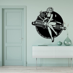 Garage Zeichen mit Mädchen-Logo geschnitten svg dxf Datei Wandaufkleber pdf Silhouette Vorlage Cnc-Schneide Fräser digitaler Vektor-Instant Download