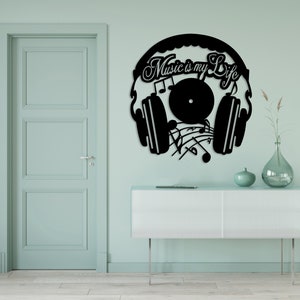 Music is My Life logo cut svg dxf file wall sticker pdf silhouette template cnc cutting router digital vector instant download