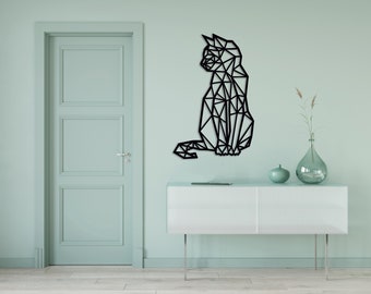 Katt Polygon Art klipp svg dxf fil väggklistermärke pdf silhuett mall cnc skärande router digital vektor omedelbar nedladdning