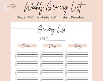 Lista de compras imprimible, Planificador de comidas fácil, Lista de compras imprimible, Lista de compras de alimentos, Descarga instantánea de PDF