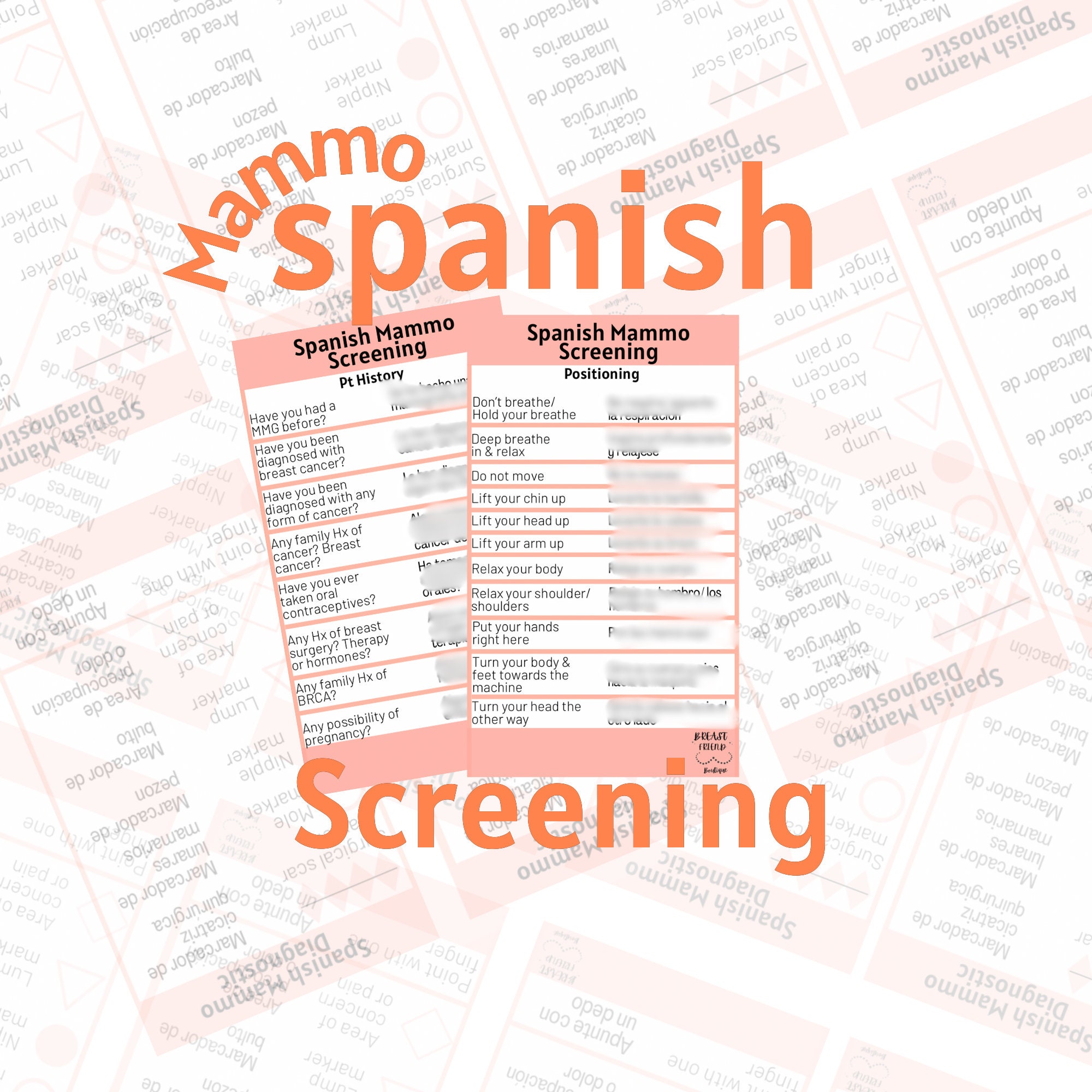 Spanish Mammography card| Spanish Mammo| Badge Buddy|Reference card|Spanish card|Mammography Gift|xray tech|Mammography student