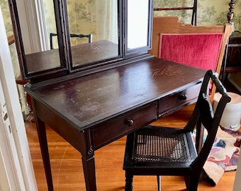 1900 Vanity Table & Chair. Original Finish. Michigan Chair Company. Onyx Black.