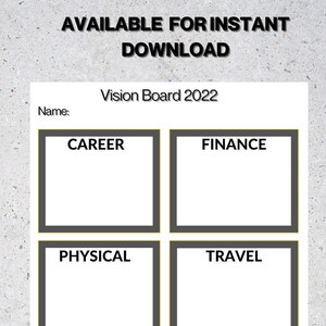 Plantilla imprimible de Vision Board Goal Planner imprimible Dream Board - Descarga instantánea digital PDF A4