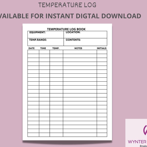 Temperature Log Daily Refrigerator Printable Temperature Check Sheet Fridge Temp Template A4 US Letter INSTANT DOWNLOAD Editable