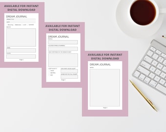 Dream Journal Printable Instant PDF Download A4, A5 & US Letter