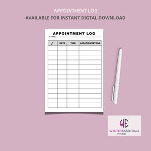 Appointment Log Printable Meeting Reminder Medical Appointment Log Tracker Schedule Planner PDF Editable Form Fields Instant Download image 1