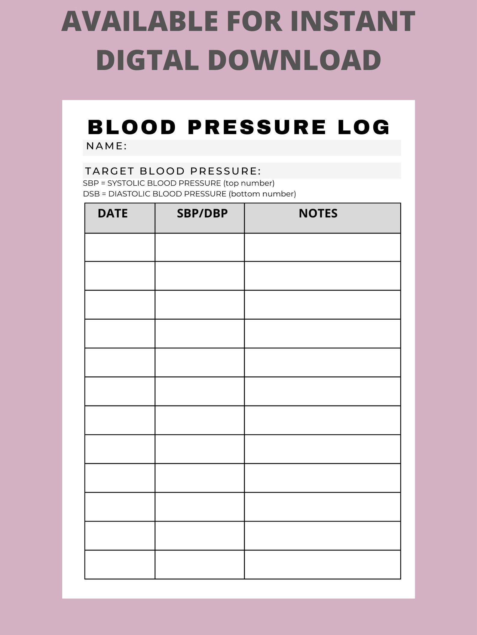 Blood Pressure Tracker Blood Pressure Log Sheet Template Etsy