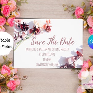 Guardar la fecha Guardar la plantilla de fecha Guardar la plantilla de fecha Canva Diseño floral otoñal editable Descarga digital instantánea PDF/PNG