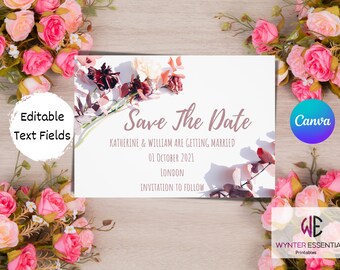 Save The Date Save The Date Template Save The Date Template Canva Editable Autumnal Floral Design Instant Digital Download PDF/PNG