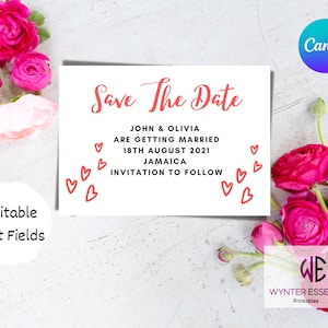 Boda personalizada Guardar la tarjeta de fecha Boda Guardar la plantilla Tarjeta editable imprimible Diseño moderno básico Descarga digital instantánea PDF/PNG