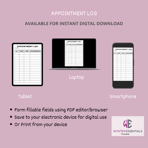 Appointment Log Printable Meeting Reminder Medical Appointment Log Tracker Schedule Planner PDF Editable Form Fields Instant Download image 3