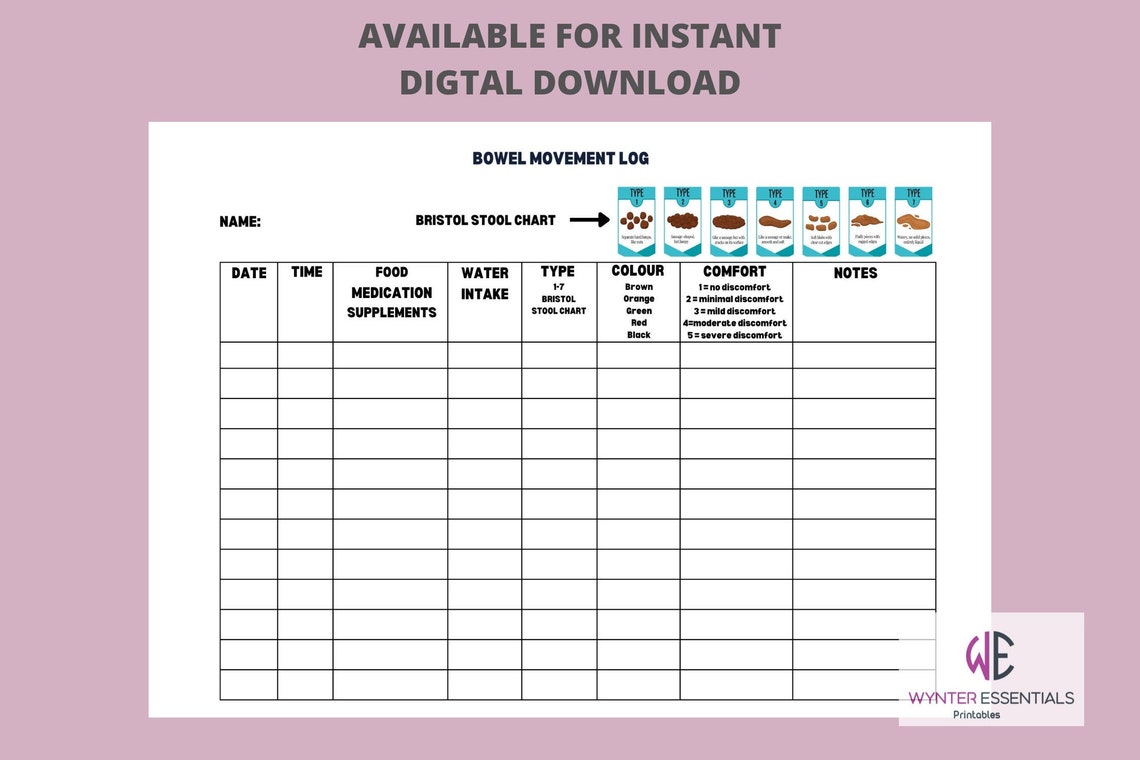 Bowel Movement Log INSTANT PDF Download Printable A4 29.7 Etsy