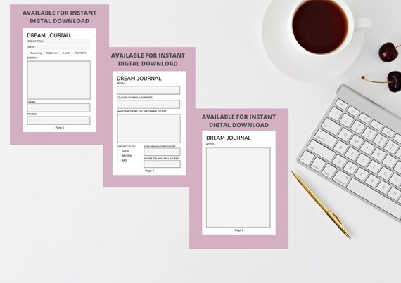 Dream Journal Printable Instant PDF Download A4, A5 & US Letter