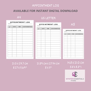 Appointment Log Printable Meeting Reminder Medical Appointment Log Tracker Schedule Planner PDF Editable Form Fields Instant Download image 2