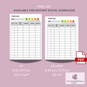Pain Log, Digital Tracker, Health Journal Planner, Symptom Tracker Organizer, Chronic Pain Management Tool - Printable PDF Digital Download