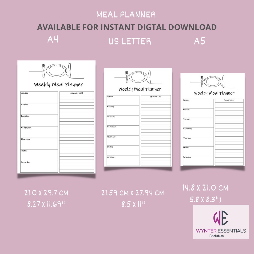 Weekly Meal Planner Printable Food Planner Shopping List Grocery ...