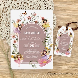 Modelo de convite de aniversário editável de flores silvestres de fadas, convite de aniversário de jardim de fadas mágico, download digital para impressão de contos de fadas, FAIRY4
