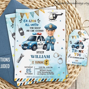 Plantilla editable de invitación de cumpleaños de policía, invitación de cumpleaños para niño policía, invitación de cumpleaños de oficial de policía imprimible y descarga digital, POLICE2