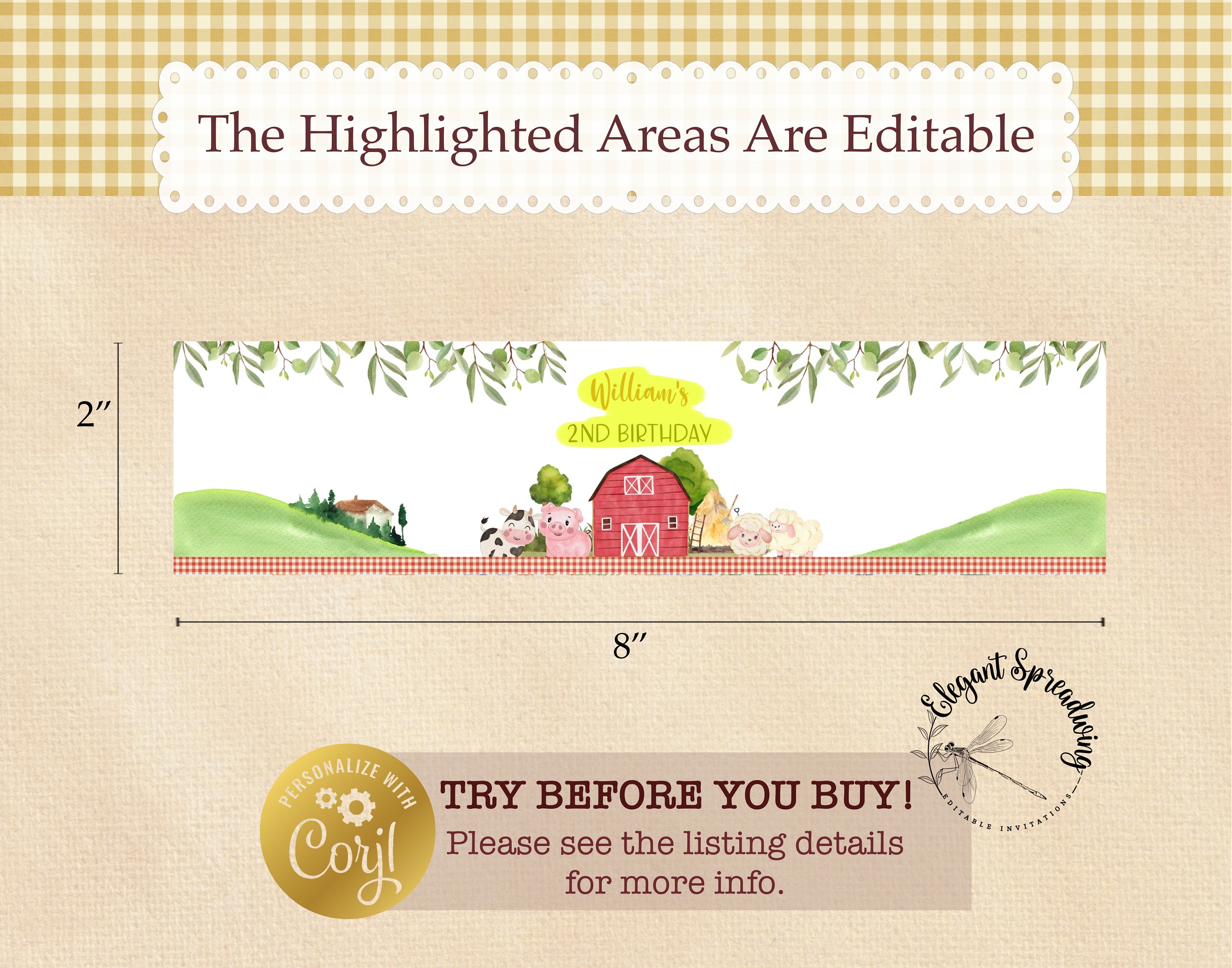 Editable Farm Birthday Water Bottle Label Template, Barn Animals Bottle ...
