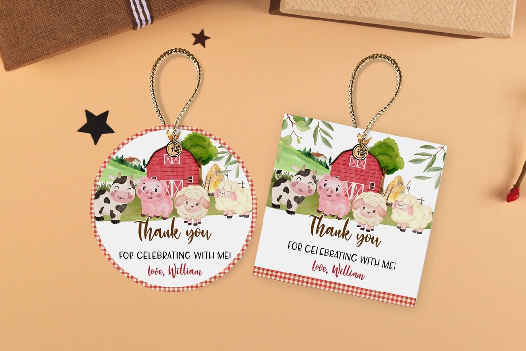 Editable Farm Birthday Thank You Tag Template, Barn Animals Favor Tag ...