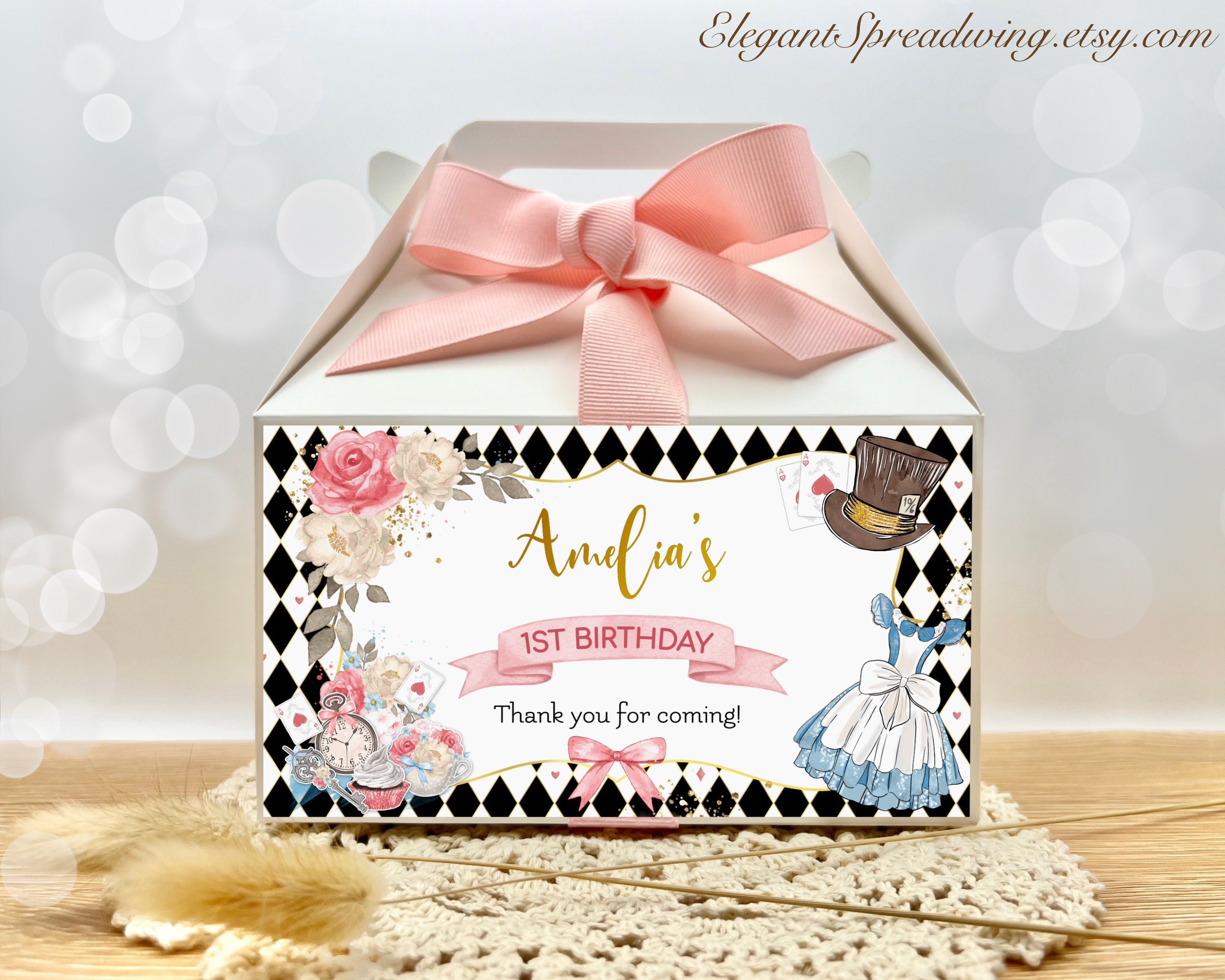 Editable Alice in Wonderland Gable Box Label, Alice in Onederland First ...