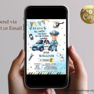 Redigerbar polisfödelsedagsinbjudan mall, polispojkes födelsedagsinbjudan, polisfödelsedagsinbjudan utskrivbar digital nedladdning, POLICE2 bild 6