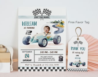 Editable Start Your Engines Race Car Birthday Invitation Template, Racing Car Birthday Invite, Blue Car, Printable Digital Download, RACE3