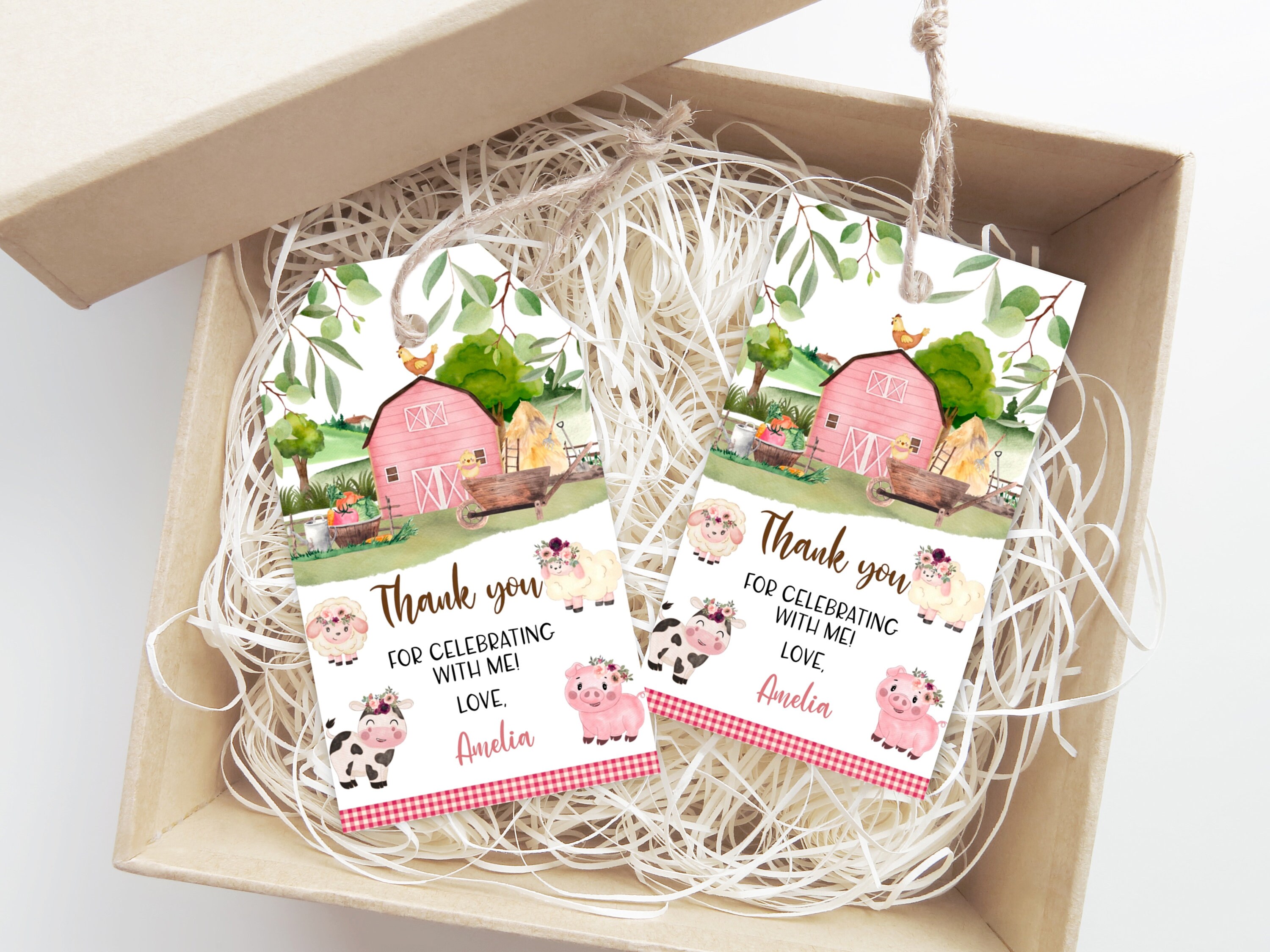Editable Farm Birthday Thank You Tag Template, Barn Animals Favor Tag ...