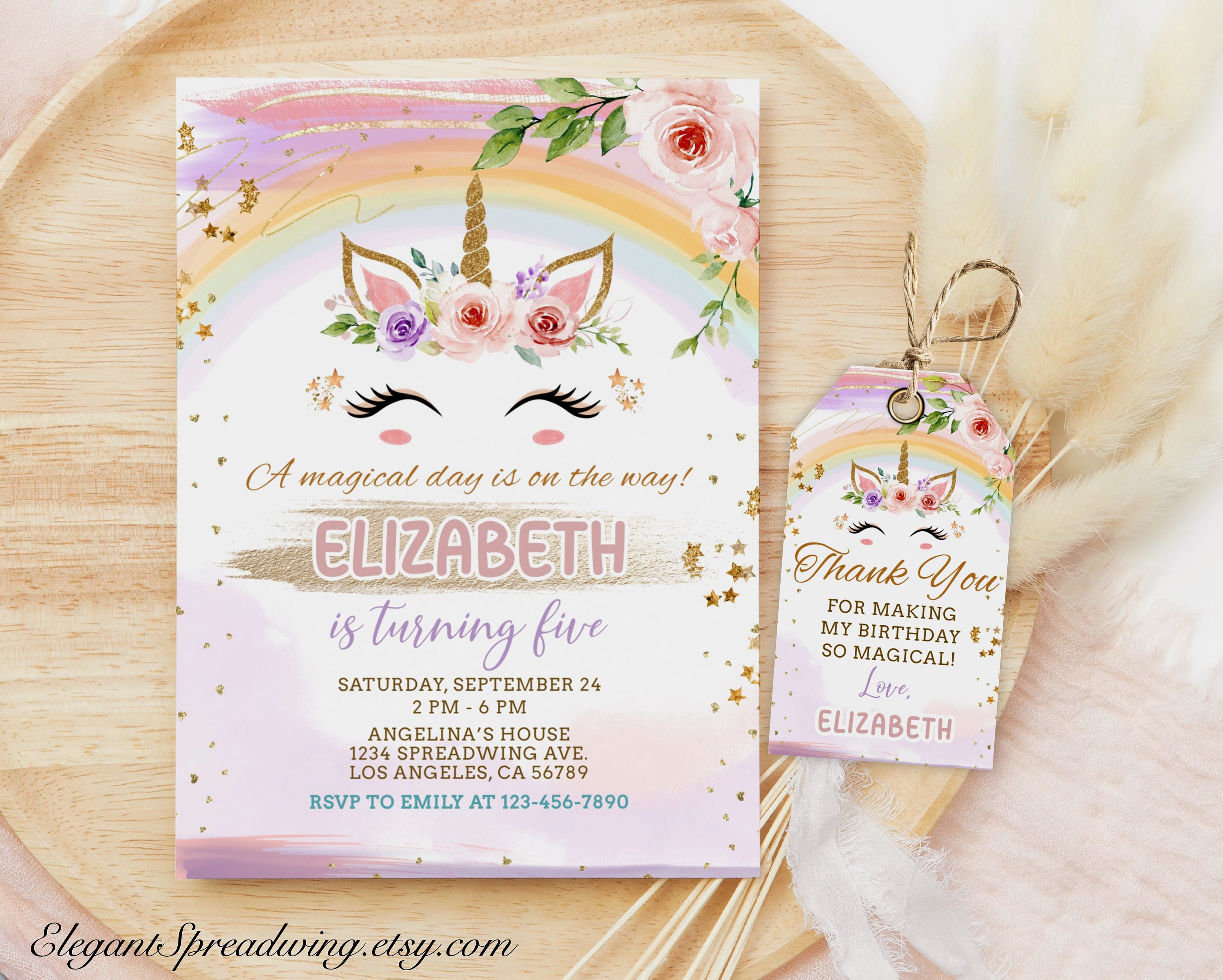 Editable Unicorn Birthday Invitation Template, Rainbow Unicorn Birthday ...