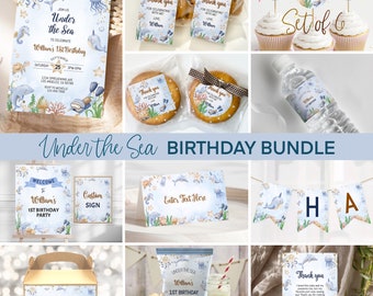 Editable Under the Sea Birthday Bundle Template, Oneder the Sea Party Package, Birthday Decoration Set Printable Digital Download, SEA3