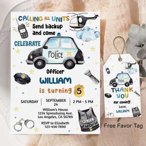 Bearbeitbare Polizei Geburtstagseinladungsvorlage, Polizeiauto Geburtstag einladen, Polizei Geburtstag einladen Druckbare Digitaler Download, POLIZEI1