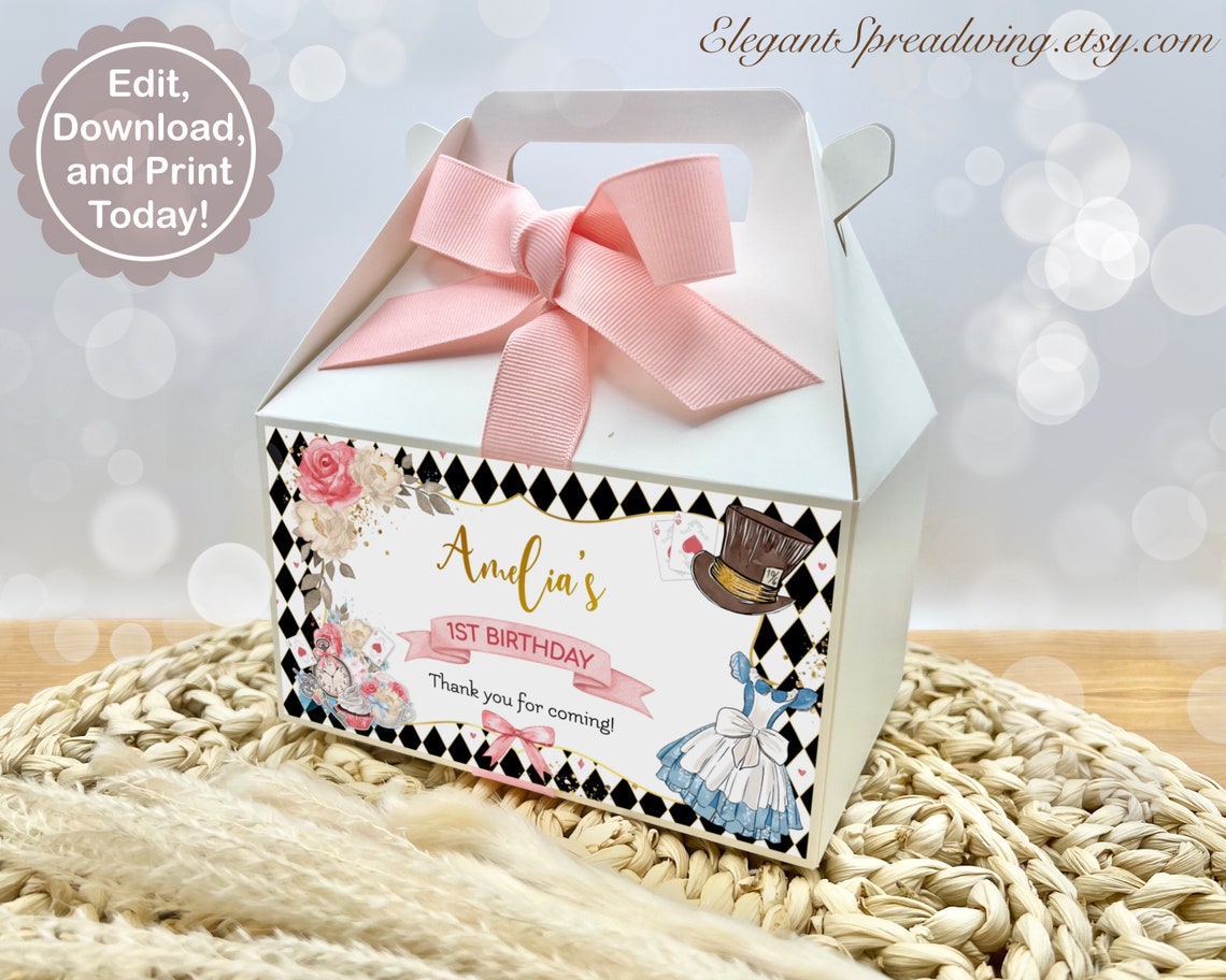 Editable Alice in Wonderland Gable Box Label, Alice in Onederland First ...