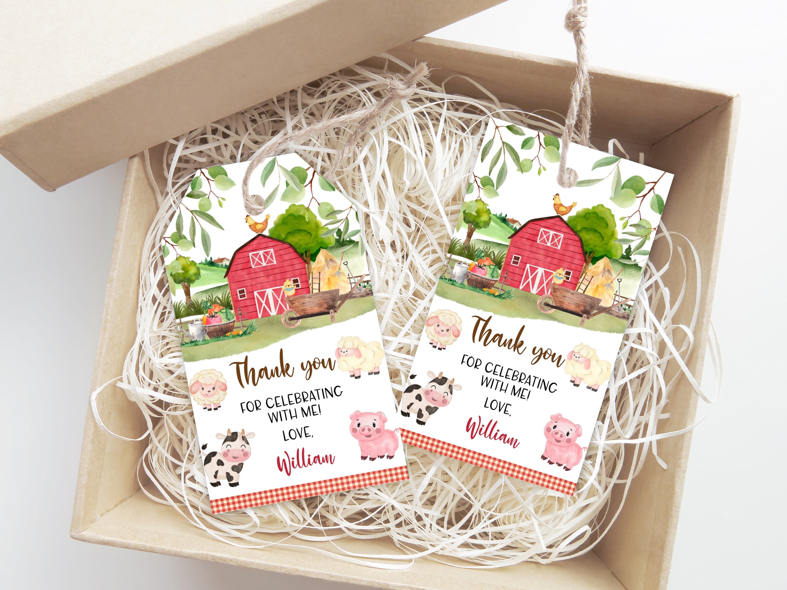 Editable Farm Birthday Thank You Tag Template, Barn Animals Favor Tag ...
