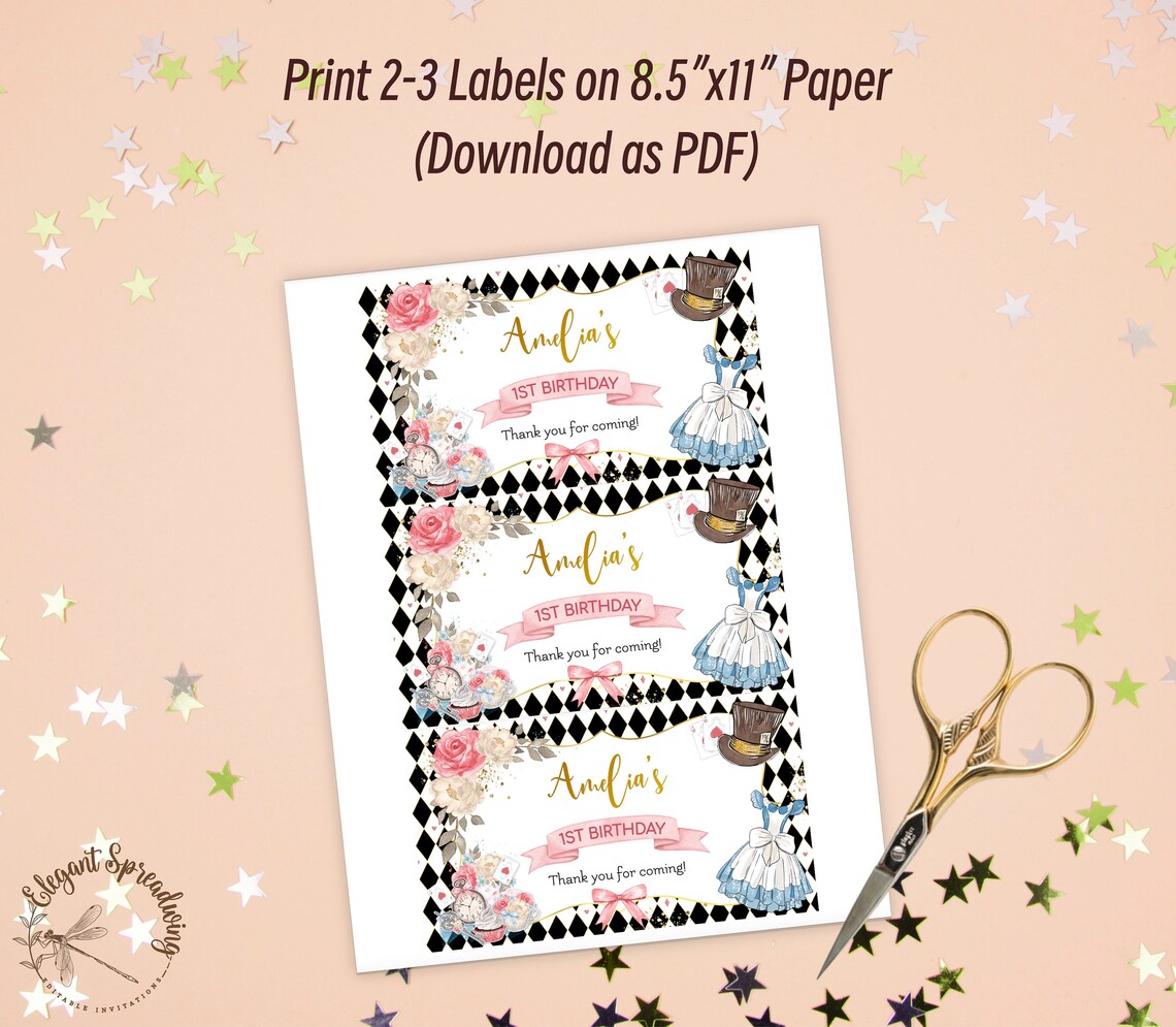 Editable Alice in Wonderland Gable Box Label, Alice in Onederland First ...