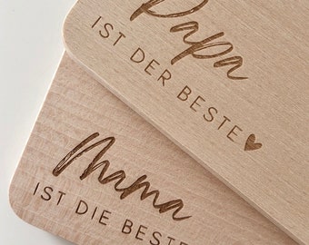 Holzbrettchen mit Gravur Mama Papa Frühstücksbrett | Geschenk| Muttertag | Vatertag | Schneidebrett | Personalisiert | Geschenk Geburtstag