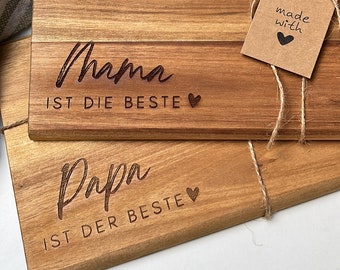 Holzbrettchen mit Gravur Mama Papa Frühstücksbrett | Geschenk| Muttertag | Vatertag | Schneidebrett | Personalisiert | Geschenk Geburtstag