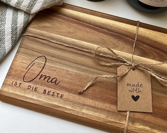 Wooden board with engraving Grandma Grandpa board| Breakfast board| Acacia wood| Individual gift| Grandma is the best| Grandpa is the best