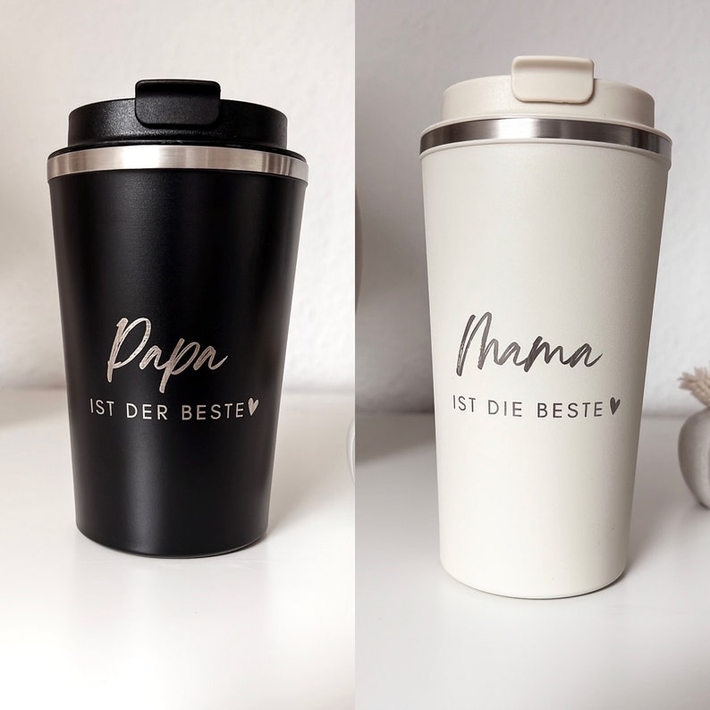 Thermo Mug Thermobecher Travel Mug Mama, Papa, Muttertag Vatertag Eltern Geschenk Personalisiert Geschenk Geburtstag Bild 3