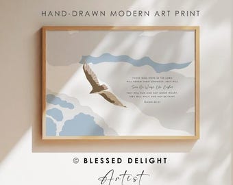 Art chrétien de paysage moderne - Ésaïe 40:31 s'envoler comme des aigles, art mural verset de la Bible, décoration d'intérieur chrétienne, impression d'art, ciel nuageux