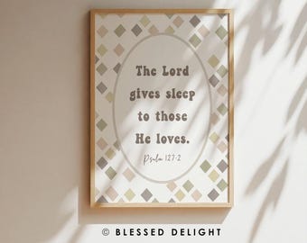 Le Seigneur fait dormir ceux qu'il aime - Psaume 127:2, impression d'ART de verset de la Bible, décoration d'intérieur chrétienne, art mural biblique, art moderne dessiné à la main